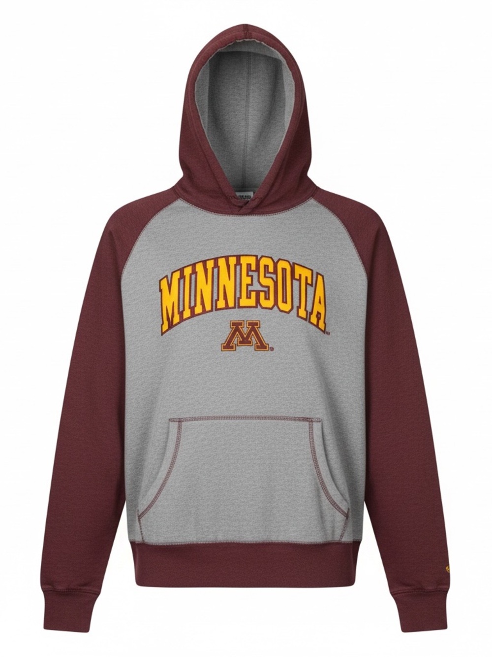 Minnesota Raglan Hoodie Sweatshirt - Maroon & Gray